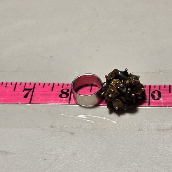 Vintage Handmade Sterling Silver Tigers Eye Cluster Ring 18 - Picture 5 of 5